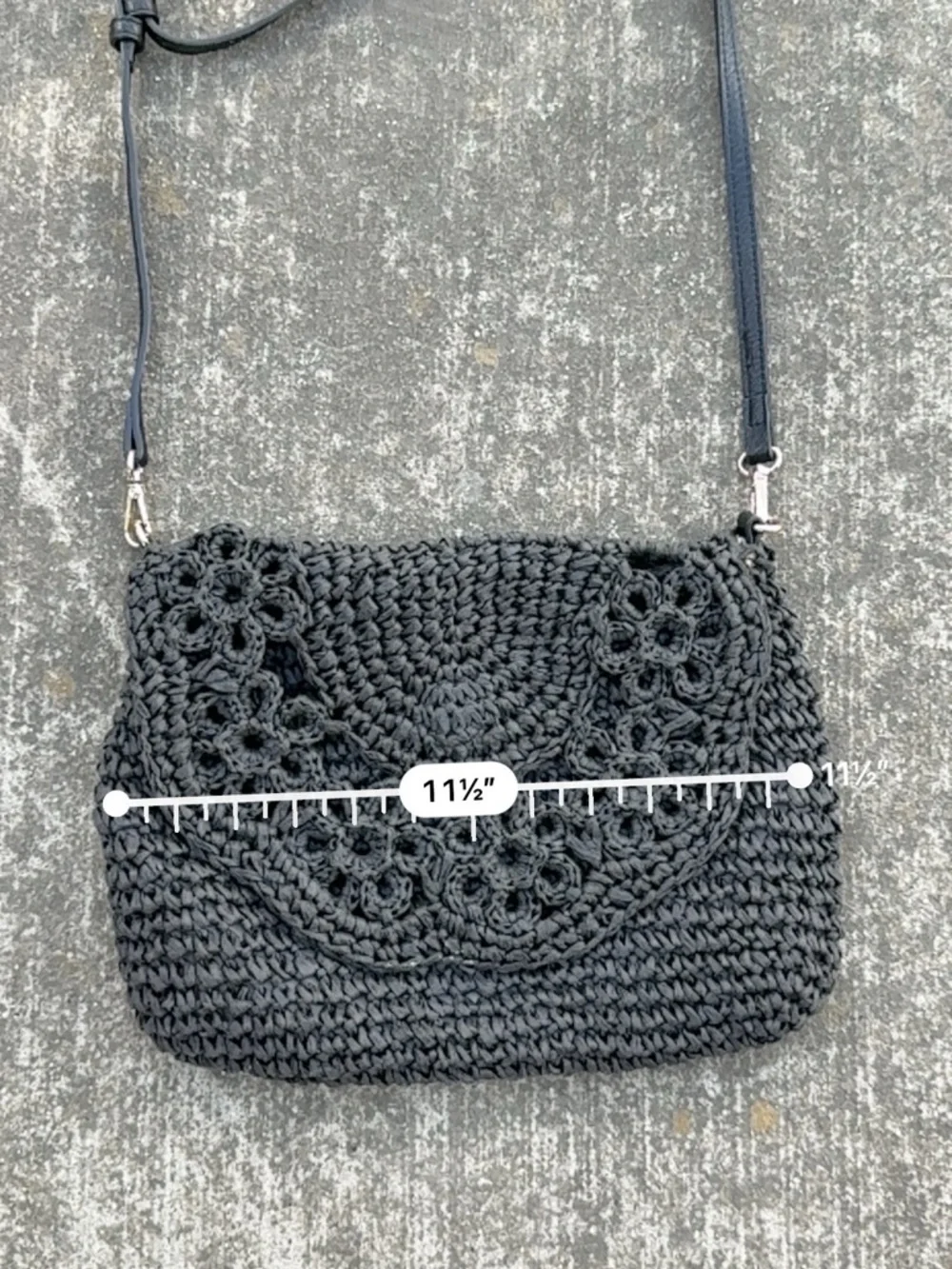 Woven Crochet Crossbody Bag in Navy